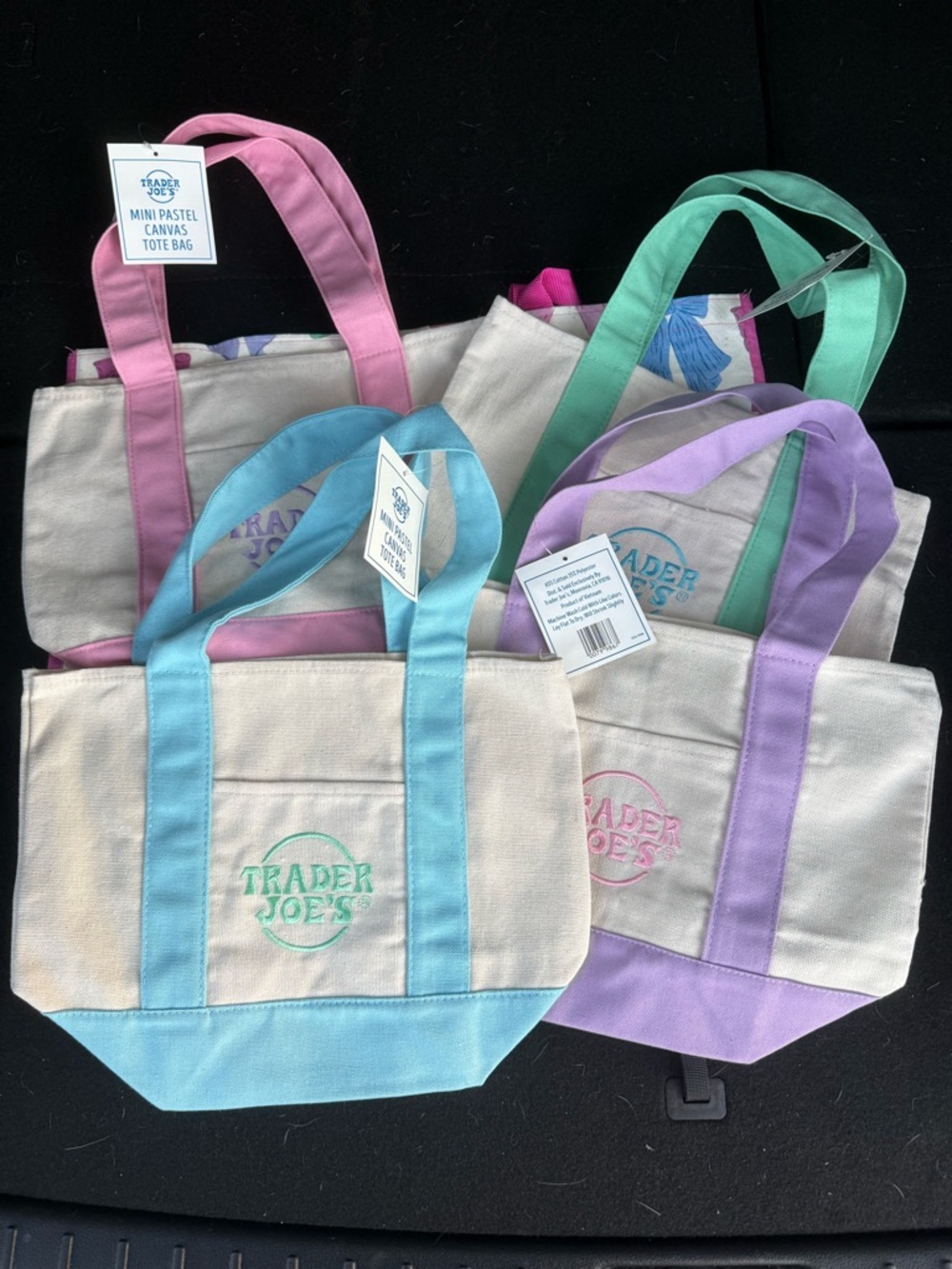 NWT Trader Joe's PASTEL Mini Canvas Tote - Set of 4